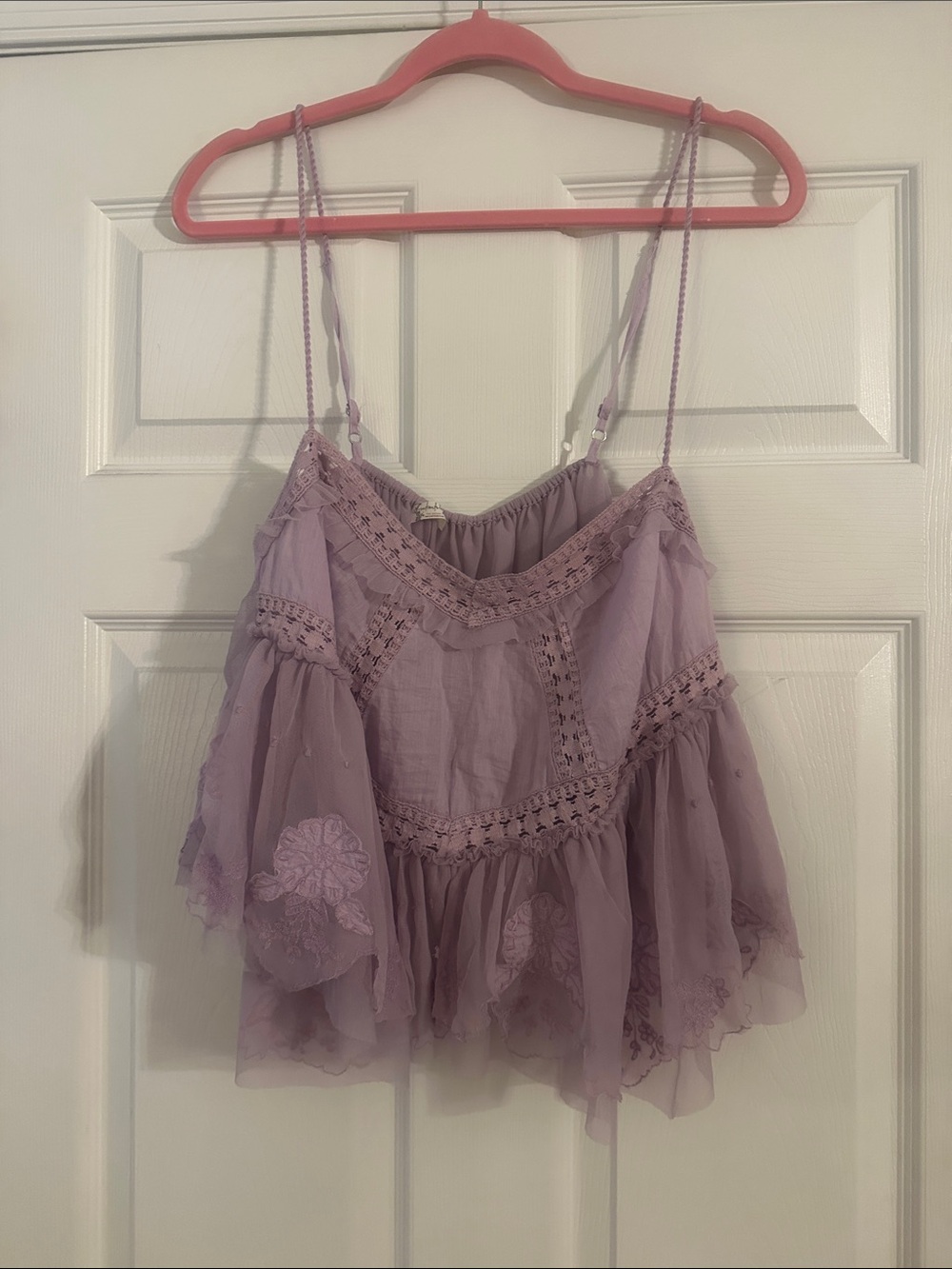 Free People Lavender Lace embroidered top